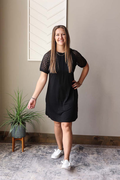 Black Contrast Lace Raglon Sleeve Midi Dress