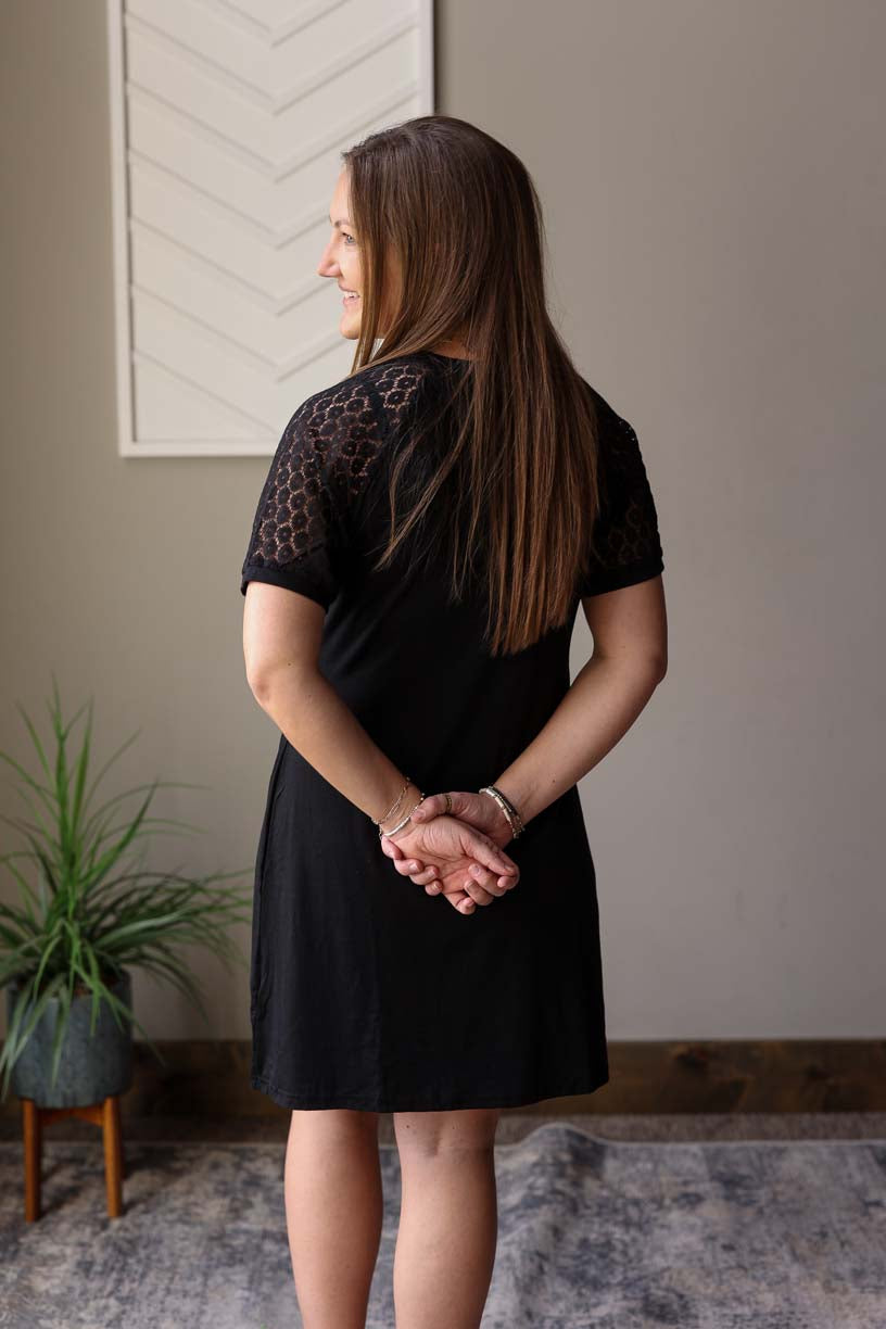 Black Contrast Lace Raglon Sleeve Midi Dress Classy Closet Modest ...