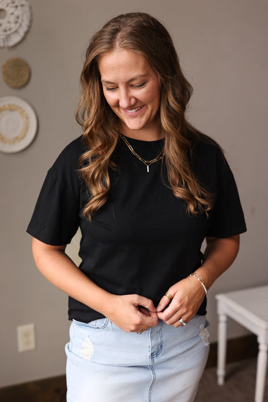 Black Patchwork Oversized Tee; S-2XL PLUS