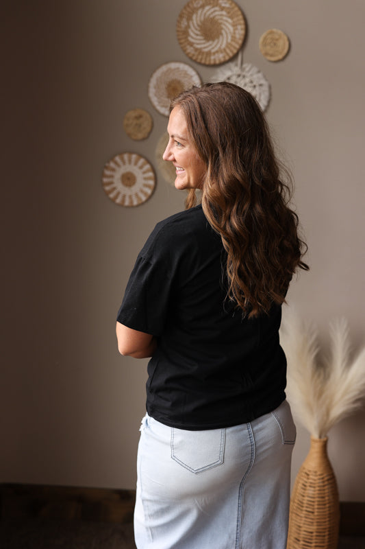 Black Patchwork Oversized Tee; S-2XL PLUS