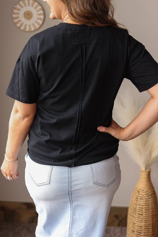 Black Patchwork Oversized Tee; S-2XL PLUS