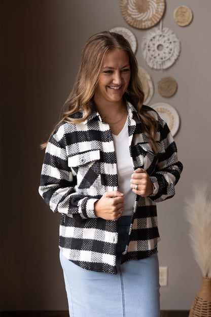 Black Plaid Textured Shacket