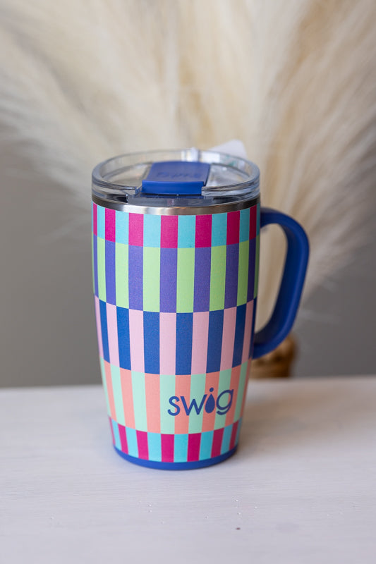 Stay refreshed on the go with the Brite Blue Striped 18oz SWIG Tumbler, designed for convenience and style. makes great gifts for her and stocking stuffer ideas for her
