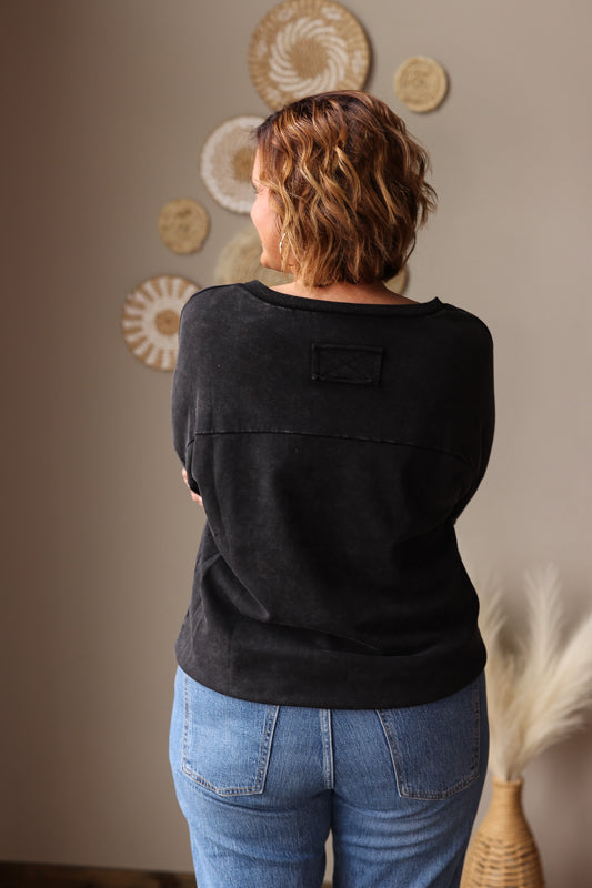 Charcoal Mineral Wash V-Neck Pullover