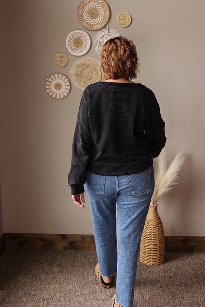 Charcoal Mineral Wash V-Neck Pullover