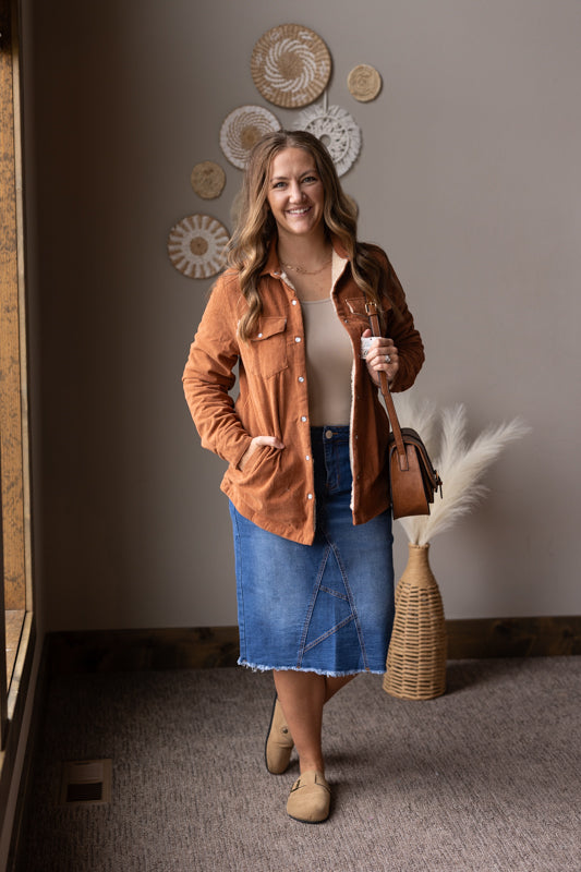 Cinnamon Fur Lined Corduroy Shacket