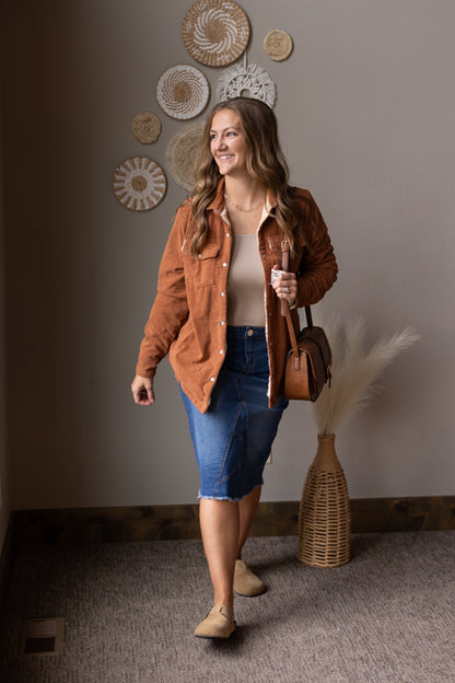 Cinnamon Fur Lined Corduroy Shacket