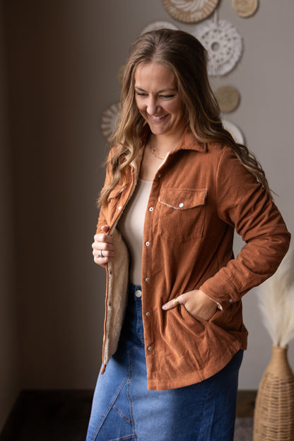 Cinnamon Fur Lined Corduroy Shacket