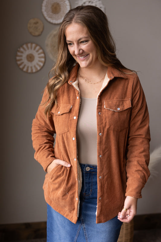 Cinnamon Fur Lined Corduroy Shacket