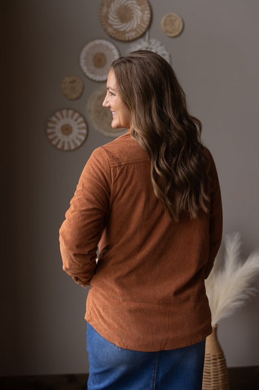 Cinnamon Fur Lined Corduroy Shacket