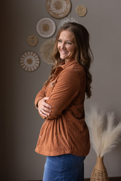 Cinnamon Fur Lined Corduroy Shacket