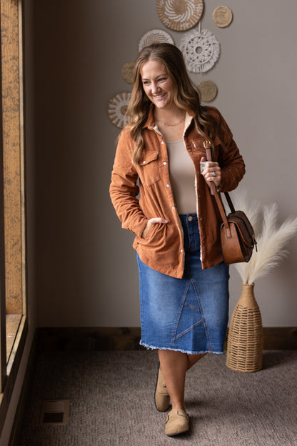 Cinnamon Fur Lined Corduroy Shacket