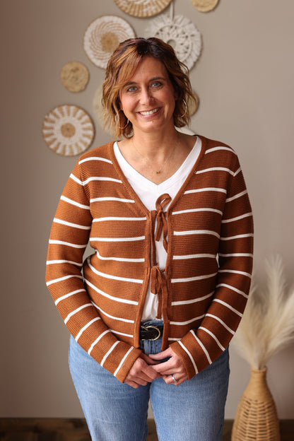 Chestnut Tie Front Striped Cardigan