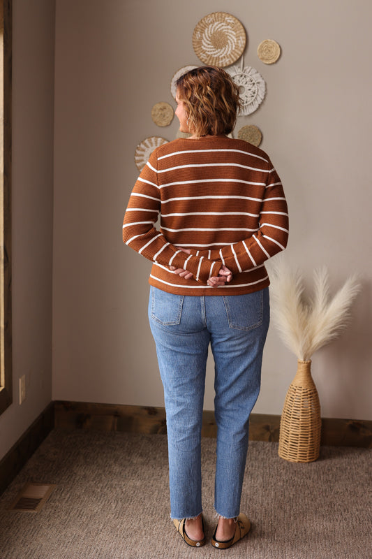 Chestnut Tie Front Striped Cardigan