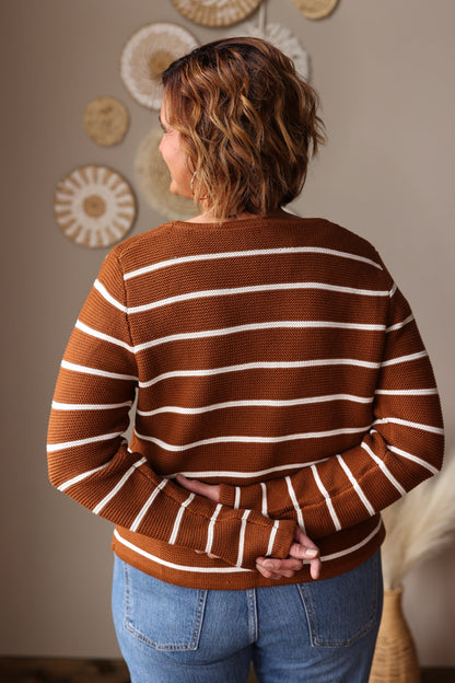 Chestnut Tie Front Striped Cardigan