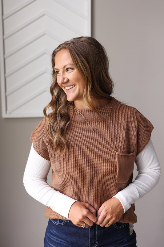 deep camel and white checkered button front sweater cardigan
