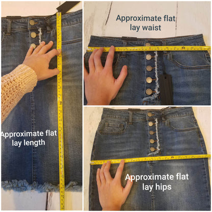 Classy Closet Online Boutique Denim Skirt Size Guide to Measurements