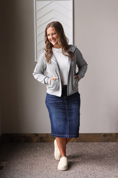 Grey Waffle Zip Up Hooded Jacket