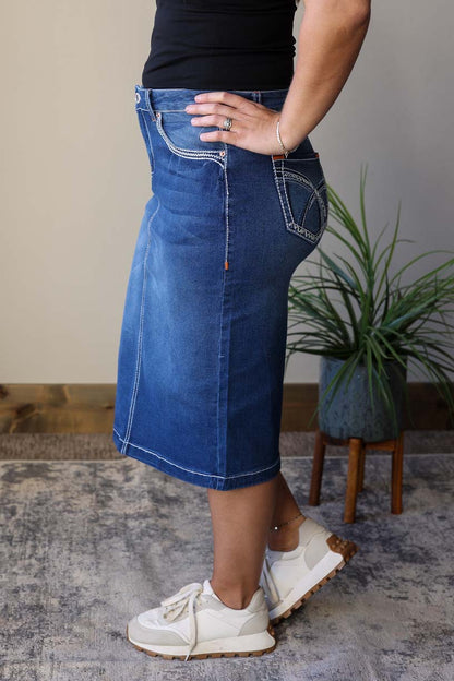 Kate Dark Wash Heavy Stitching Denim Skirt