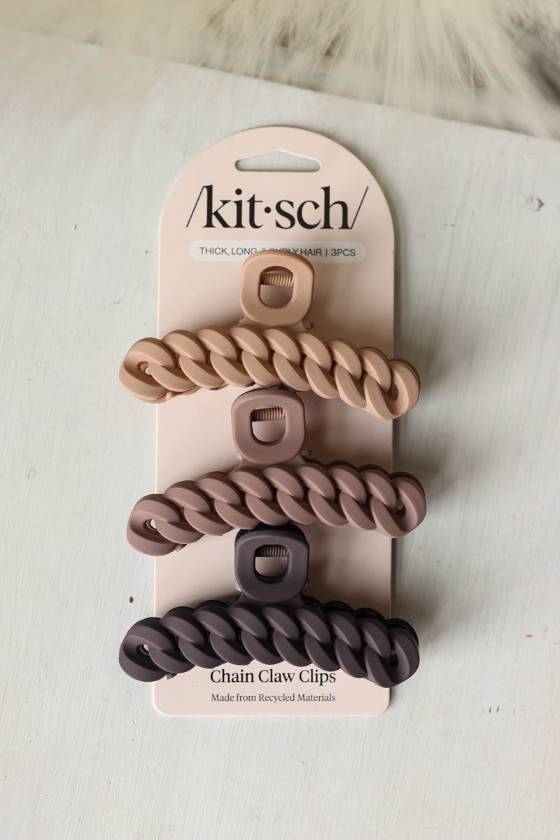 kitsch 3pc chain claw clip in neutral colors