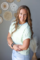 mint lime green and blue striped summer top