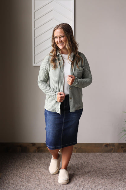 Mist Green Textured Button Up Shirt