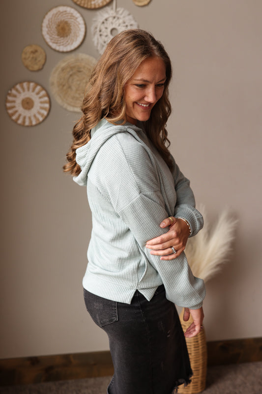 Aqua Ribbed Knit with Hooded Top