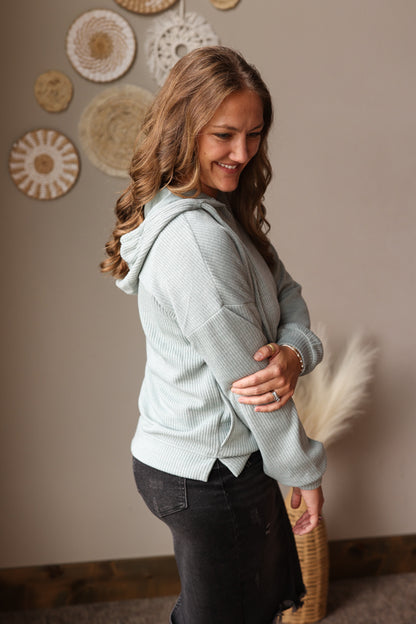 Aqua Ribbed Knit with Hooded Top