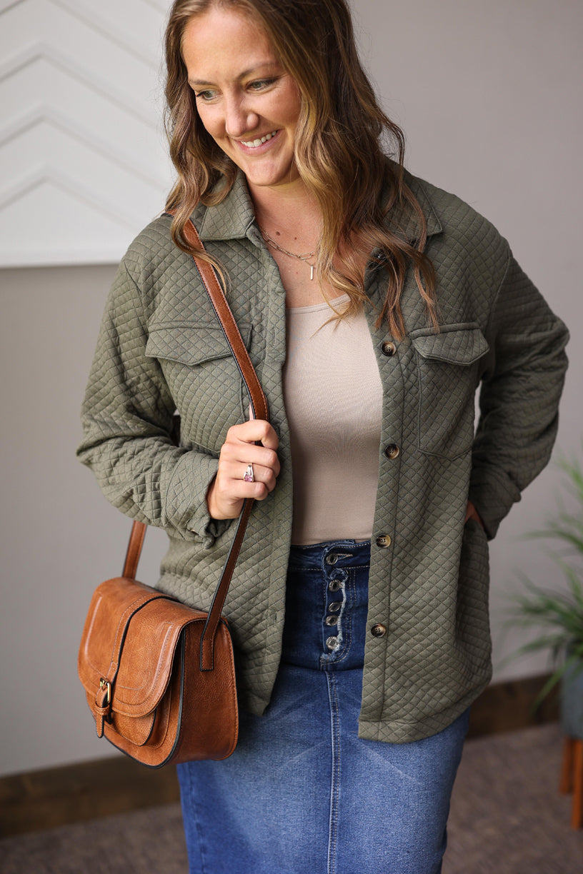 Olive Green Quilted Shacket
