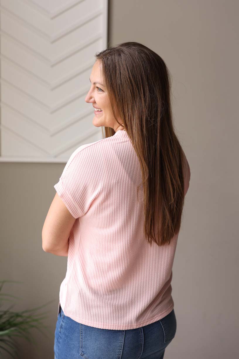 Pink Corded Pocket Crewneck Top