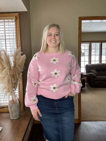 Pink Floral Sweater • L, XL, 2XL PLUS