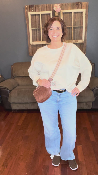 Beige Flower Patch Drop Shoulder Top