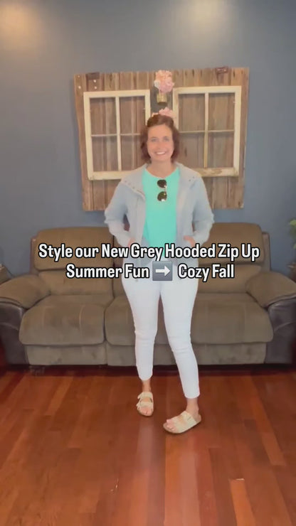 Grey Waffle Zip Up Hooded Jacket