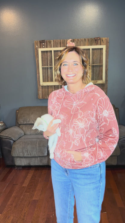 Brown Floral Ribbed Hoodie