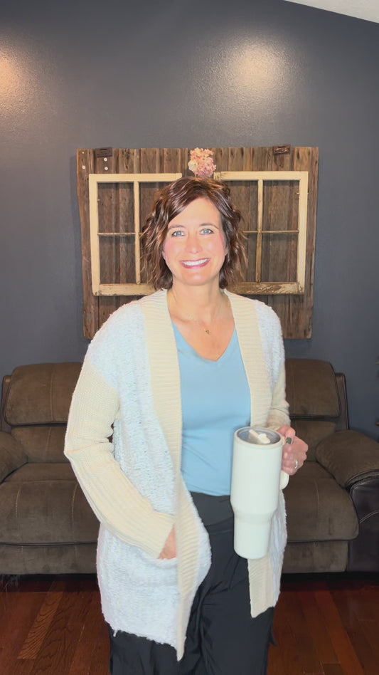 Colorblock Side Pocket Open Front Cardigan