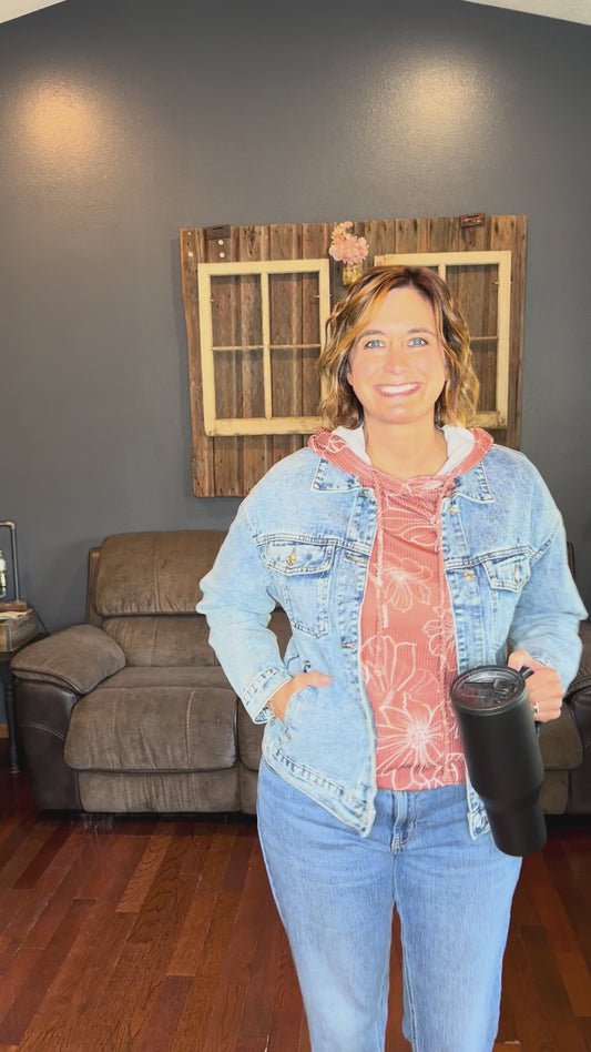 Brown Floral Ribbed Hoodie