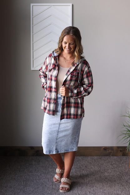 PRE-ORDER ONLY: Hooded Red Plaid Flannel Top