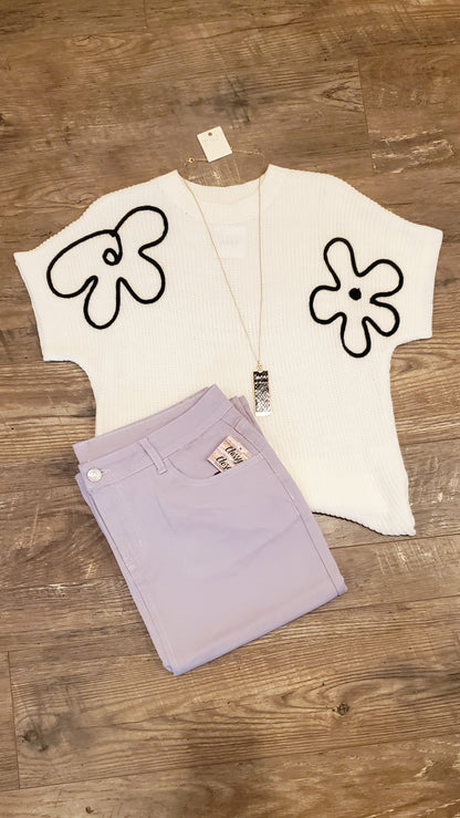 White Flower Sweater Top