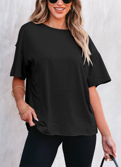 Black Patchwork Oversized Tee; S-2XL PLUS