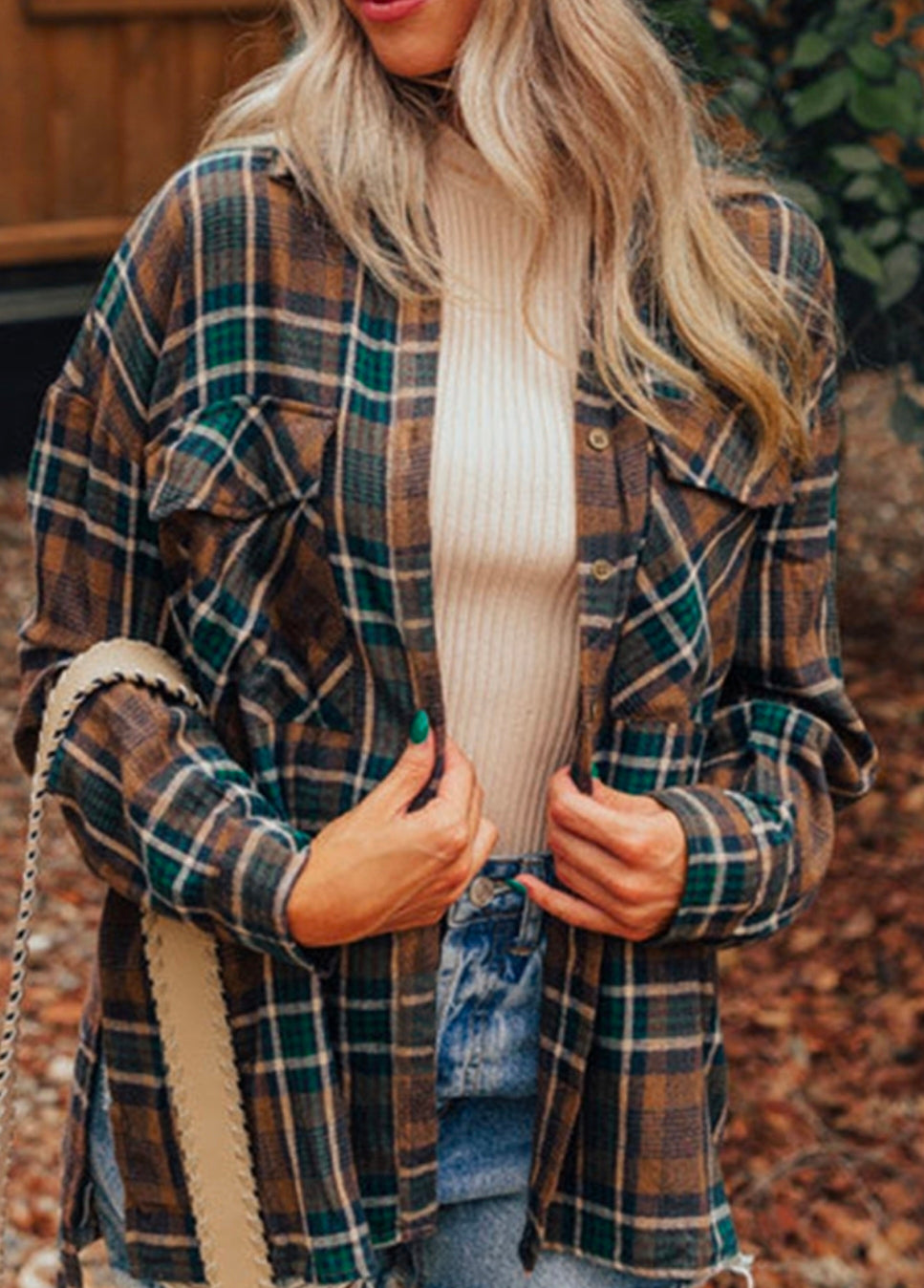 Brown Plaid Button Up Top