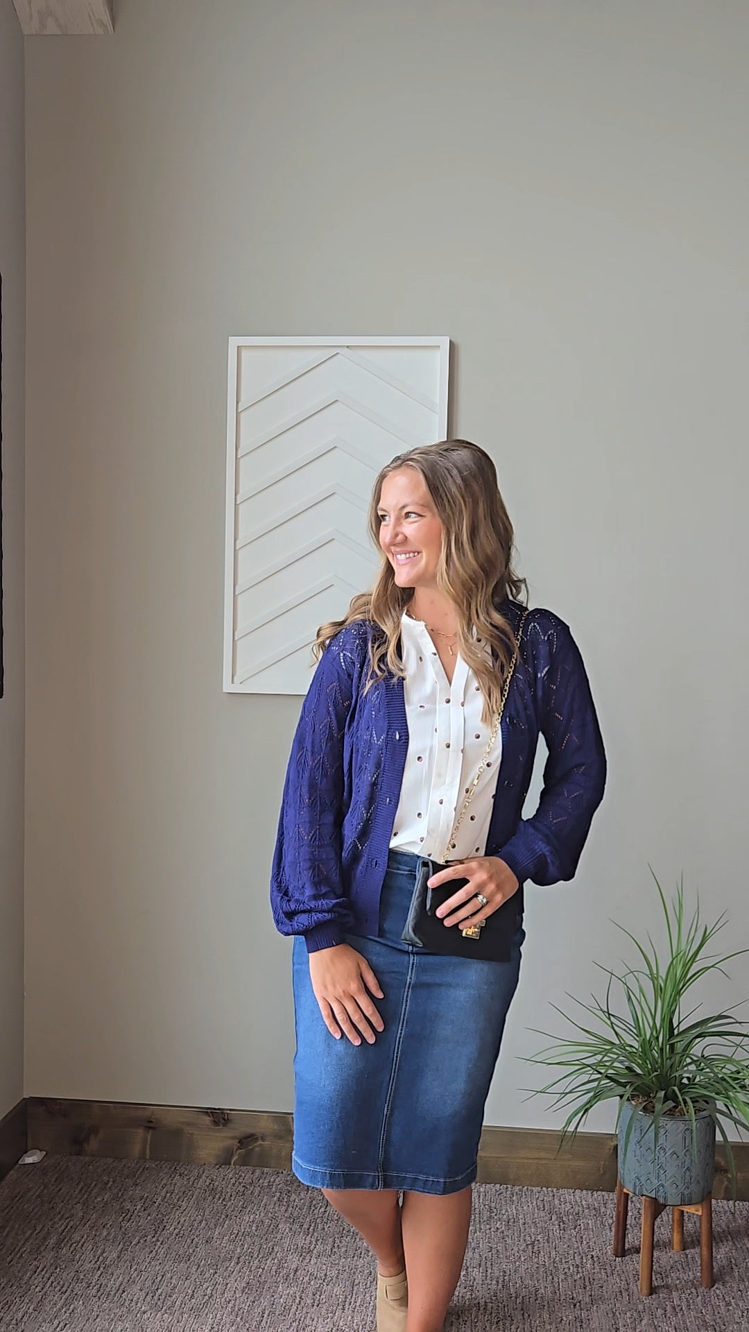 Sapphire Button Front Crochet Cardigan