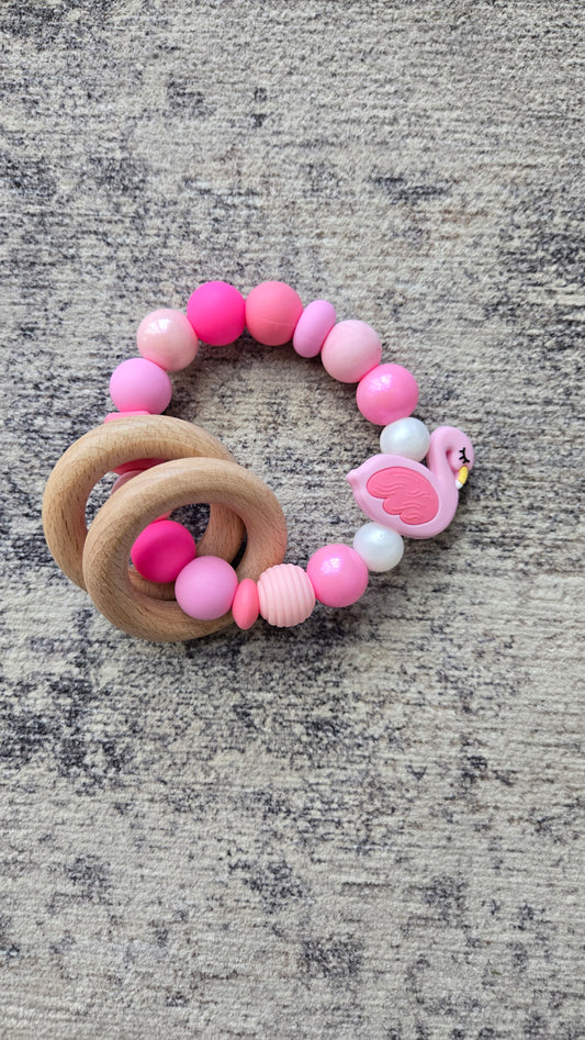 Swan Silicone Bead Wristlet Baby Teether Rattle