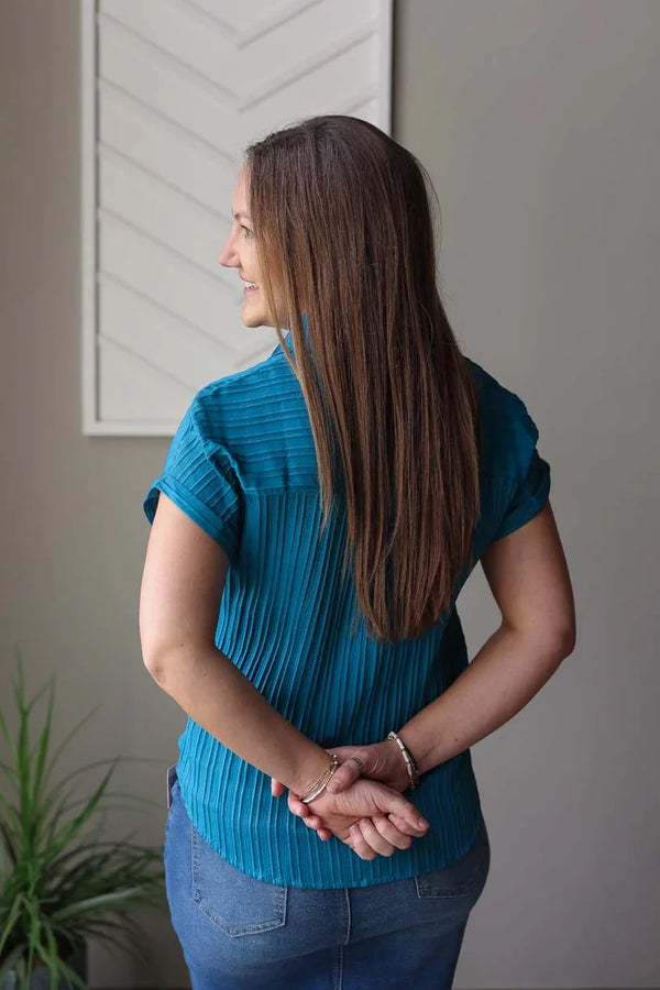Teal Vertical Pattern Short Sleeve Button-Up Shirt main image 0