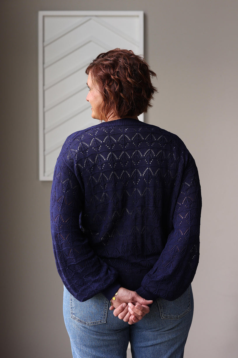 Sapphire Button Front Crochet Cardigan