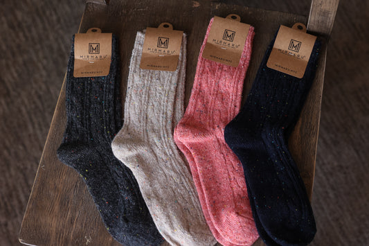 Wool Cotton Blend Cozy Socks; 4 Color Options
