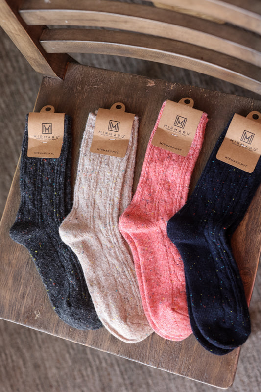 Wool Cotton Blend Cozy Socks; 4 Color Options