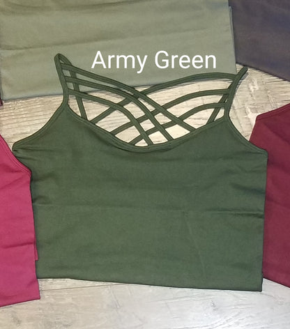 Army Green Criss Cross Seamless Long Boutique Tank Tops Classy Closet Shop