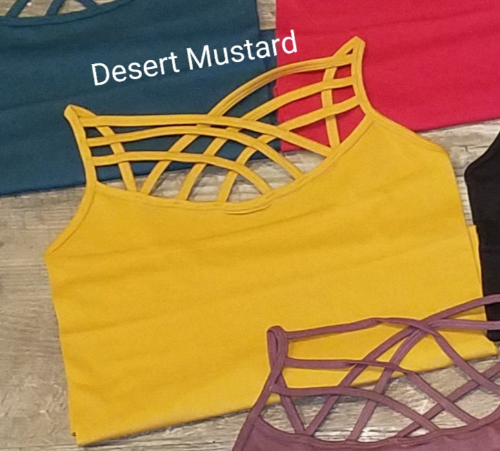 Desert Mustard Criss Cross Seamless Long Boutique Tank Tops Classy Closet Shop