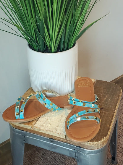 Rusted Turquoise Studded Slide Sandals for Summer Classy Closet Boutique Modest Clothing for Women Near Me