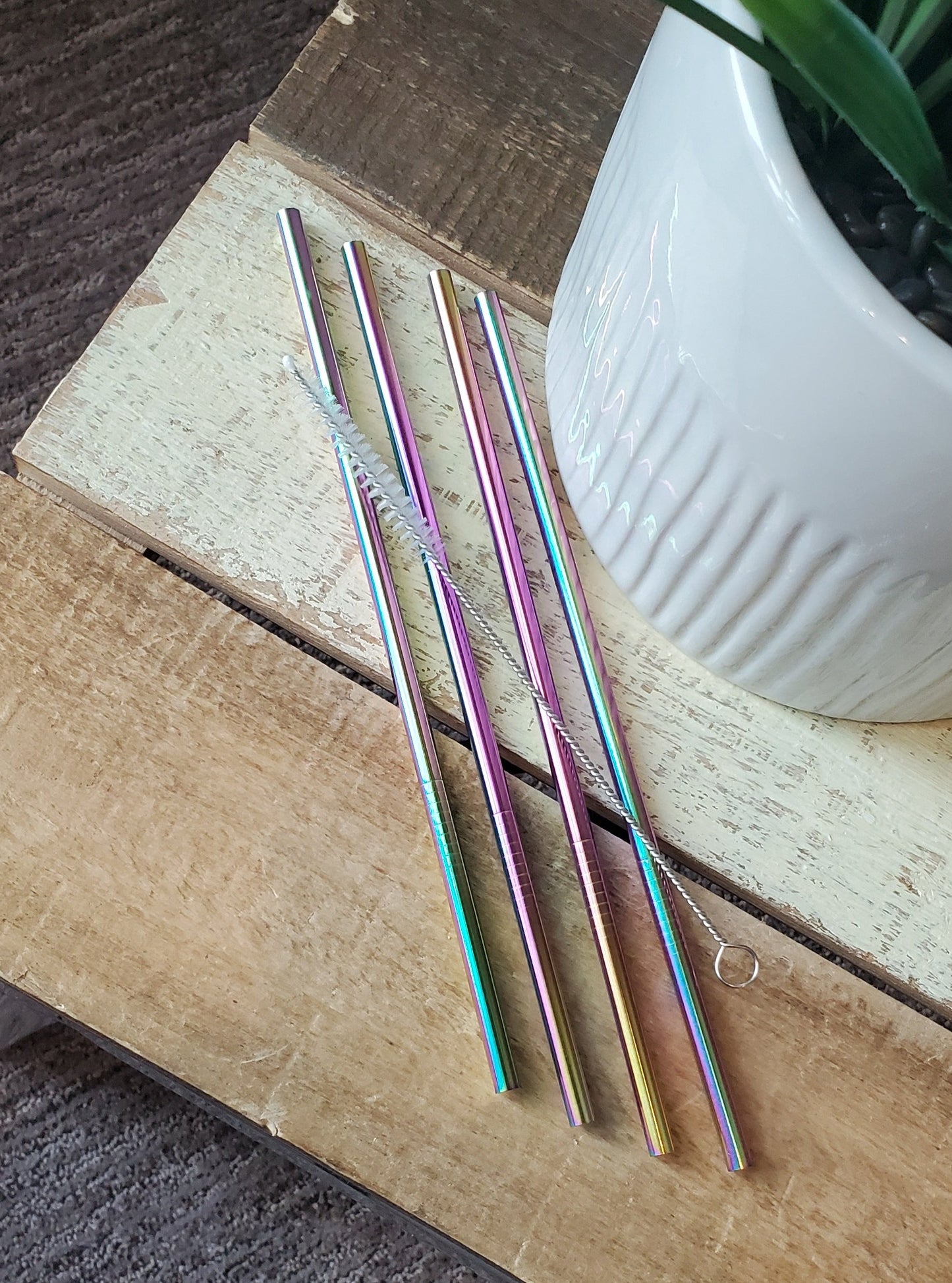 Reusable Metallic Stainless Steel Straws – 4 Pack with Cleaning Brush